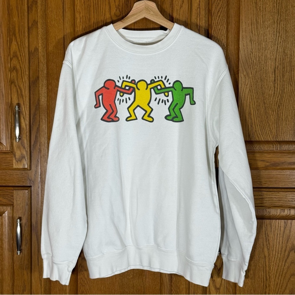 Ripple X Keith Haring White Mens Size Small Sweatshirt Dancing Friends Vintage